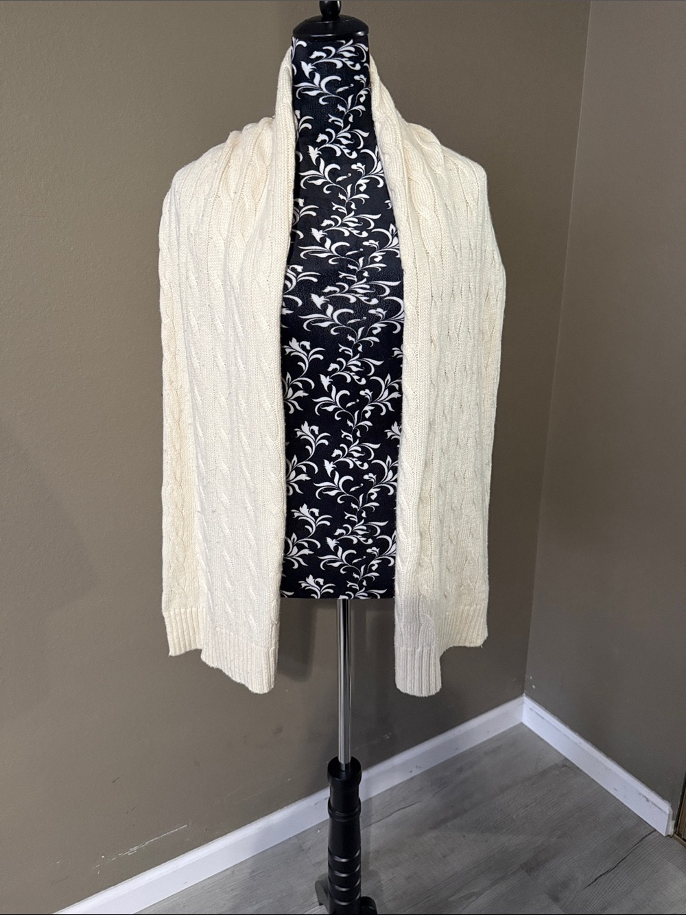 INC International Concepts Cream Cable-Knit Open-Front Cardigan